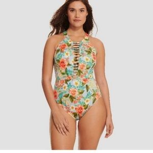 Beach Betty Swimsuit Women’s Large Floral Cut Out NWT Floral Print